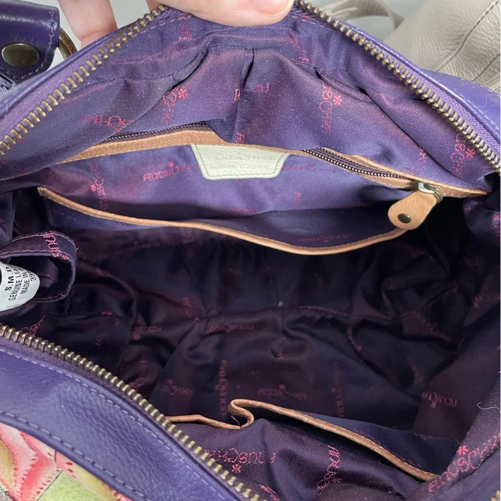 ANUSCHKA Hobo Bag Hand Painted Leather Purse Birds Tropical Flowers - Picture 7 of 15